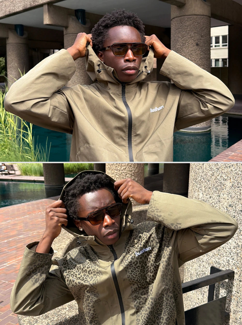 Water-reactive jacket before and after comparison