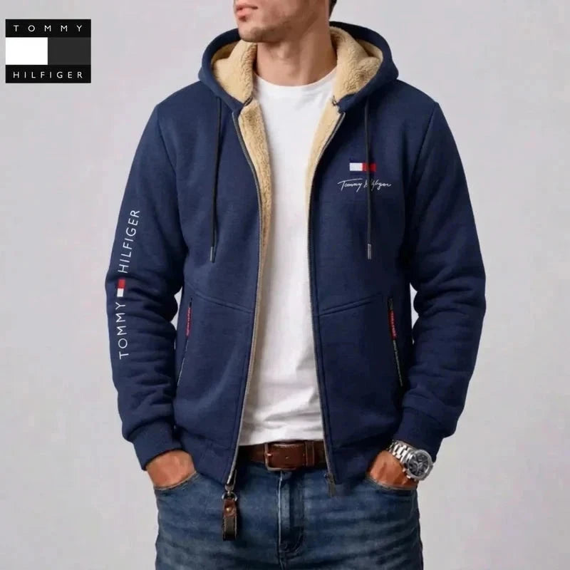 Men's Contrast-Lined Full-Zip Hooded Jacket