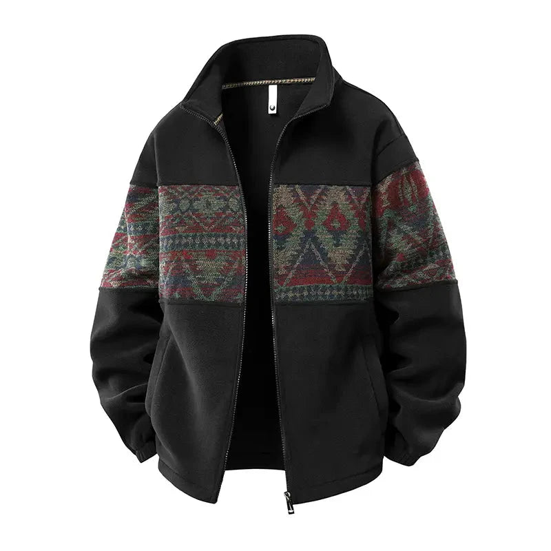 Men's Ethnic-Pattern Fleece-Lined Knit Coat