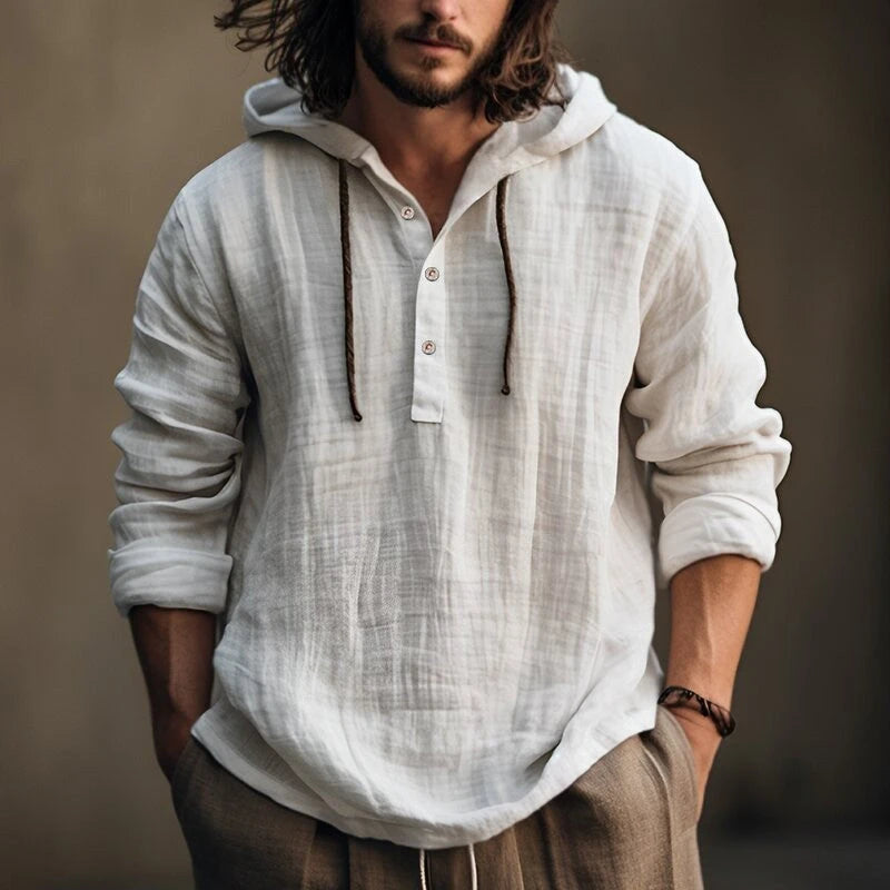 Men's Cotton-Linen Hoodie – Lightweight Everyday Layer