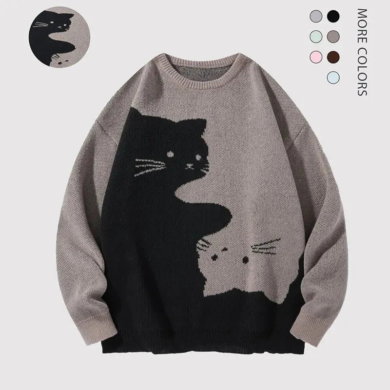Baggy Cat Graphic Knit Sweater