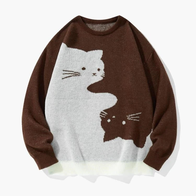 Baggy Cat Graphic Knit Sweater