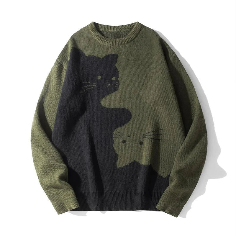 Baggy Cat Graphic Knit Sweater