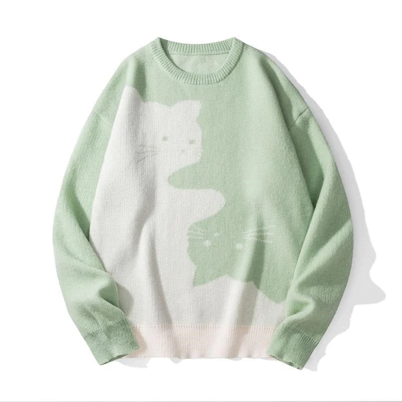 Baggy Cat Graphic Knit Sweater