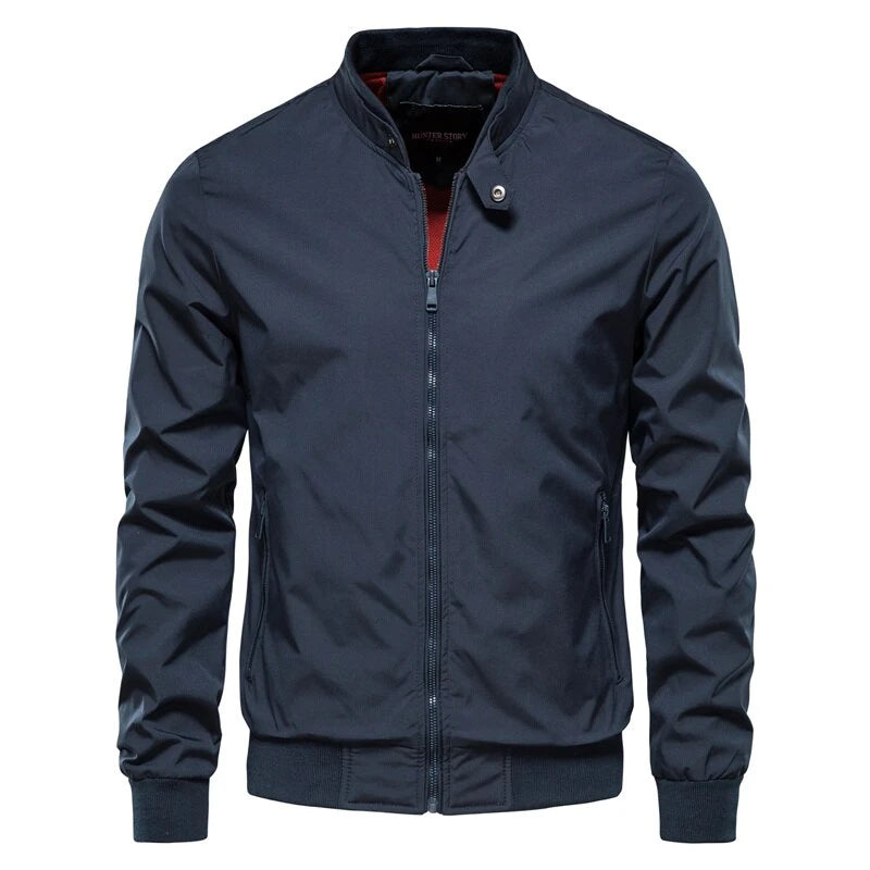 Men's Solid Baseball Stand Collar Bomber Jacket
