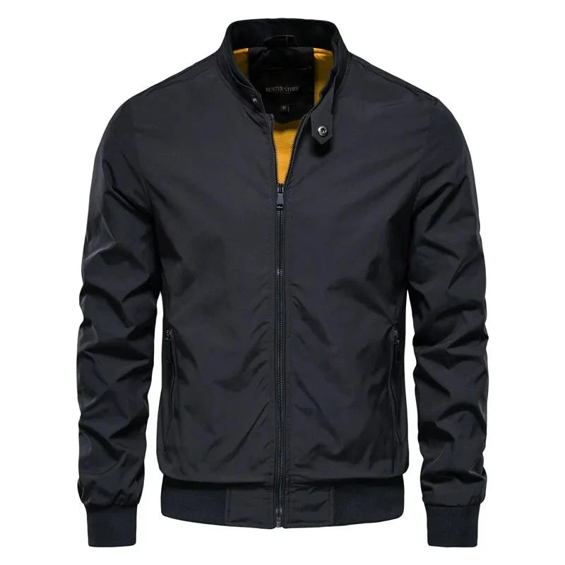 Men's Solid Baseball Stand Collar Bomber Jacket