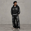 FB County Rhinestone Tatted Up Oversized Hoodie in Grey & Black
