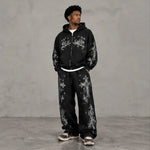 FB County Rhinestone Tatted Up Oversized Hoodie in Grey & Black