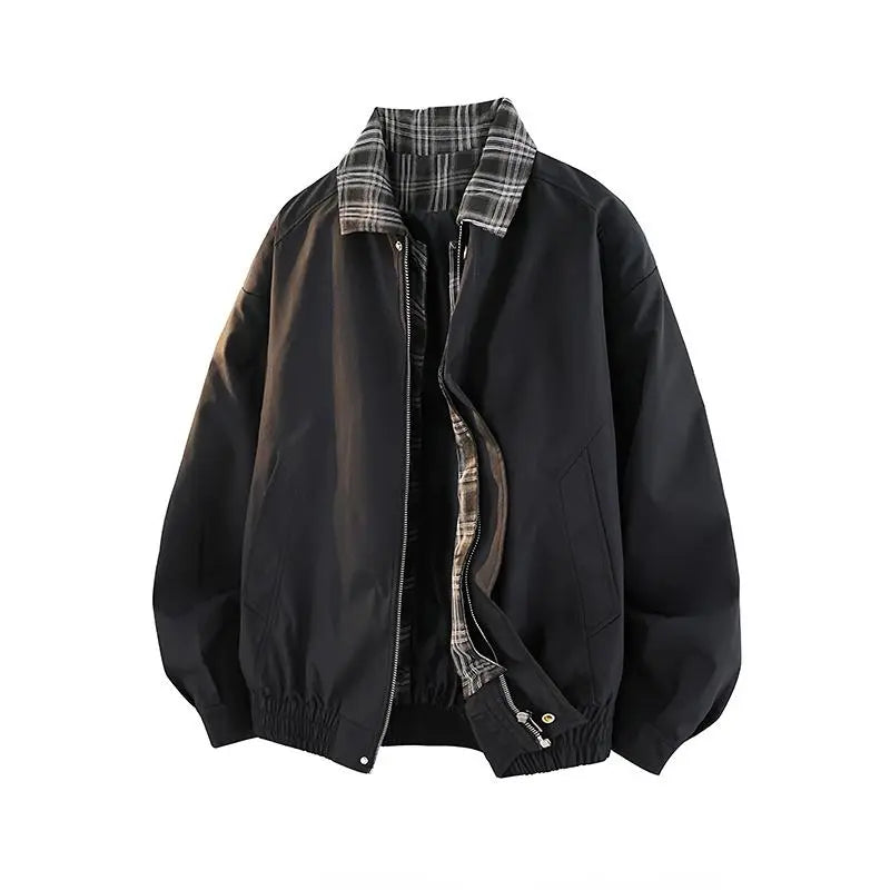 Men's Vintage Plaid Brown Jacket Workwear Lapel Coat Polyester