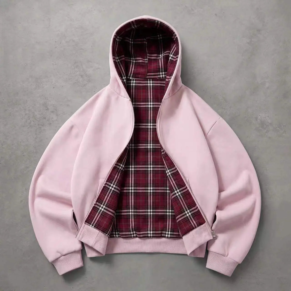 Unisex Cotton Plaid Reversible Hooded Jacket