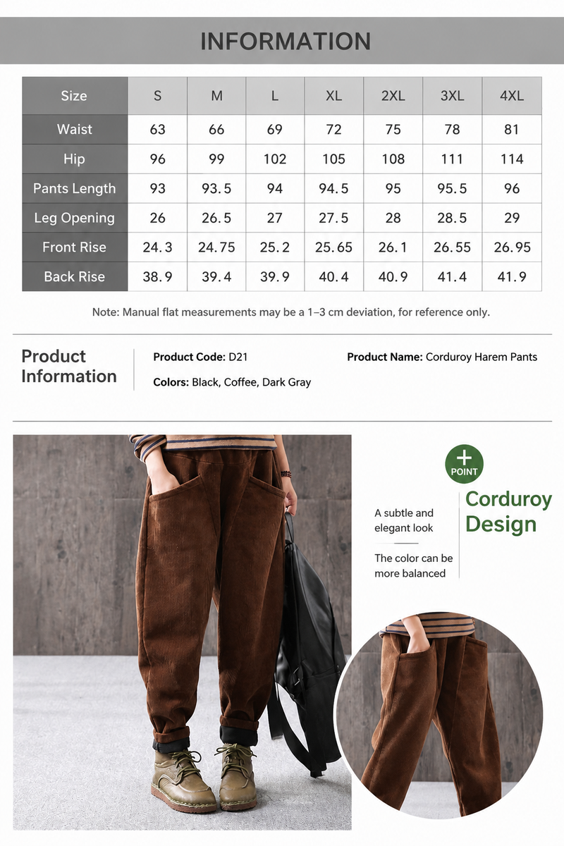 Plus-Size Corduroy Pants – Elastic-Waist Straight Leg