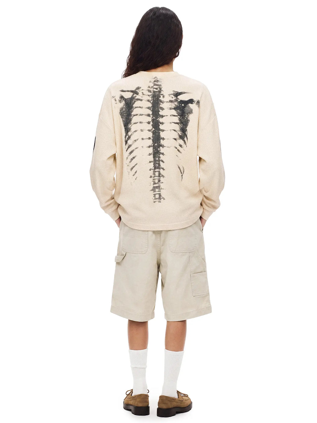 Skull Graphic Waffle Long-Sleeve Cotton T-Shirt