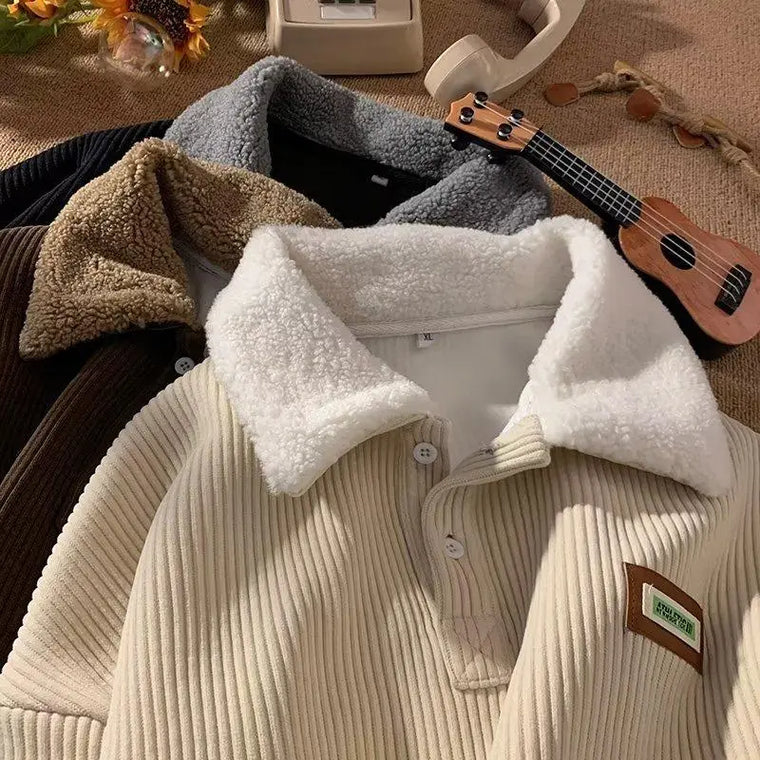 Corduroy Polo-Collar Sweater Coat – Relaxed Fit