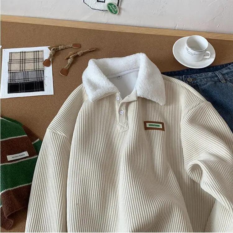 Corduroy Polo-Collar Sweater Coat – Relaxed Fit