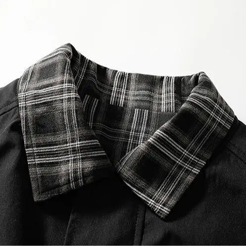 Men's Vintage Plaid Brown Jacket Workwear Lapel Coat Polyester