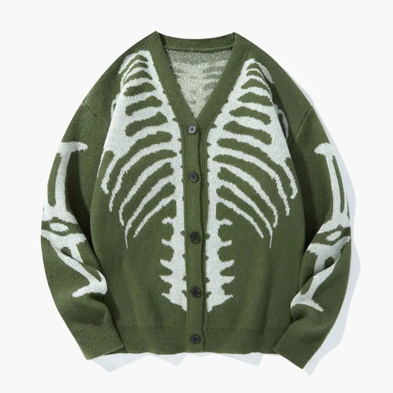 Men's Skeleton Knit Cardigan – V-Neck Button Front