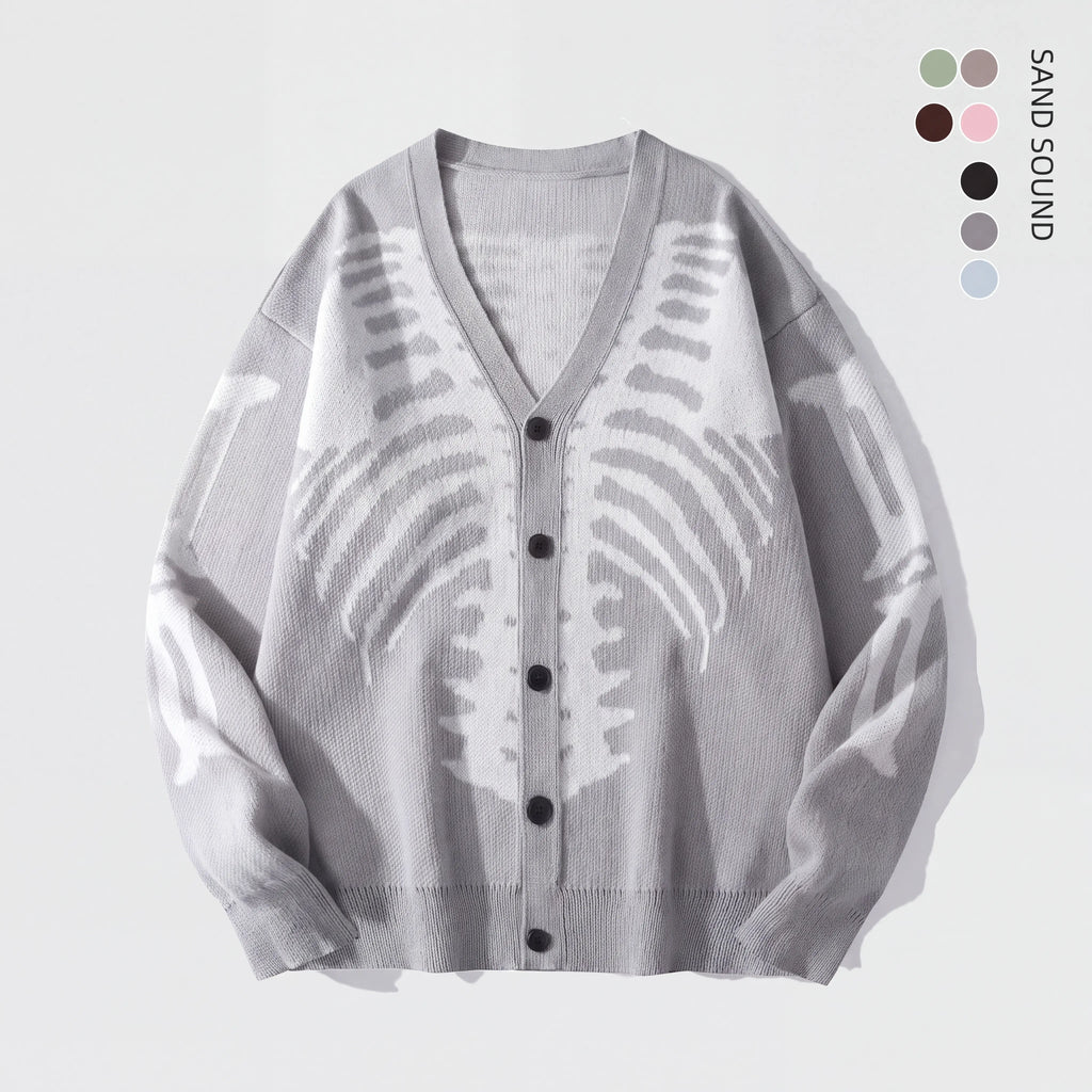 Men's Skeleton Print Knit Cardigan – V-Neck
