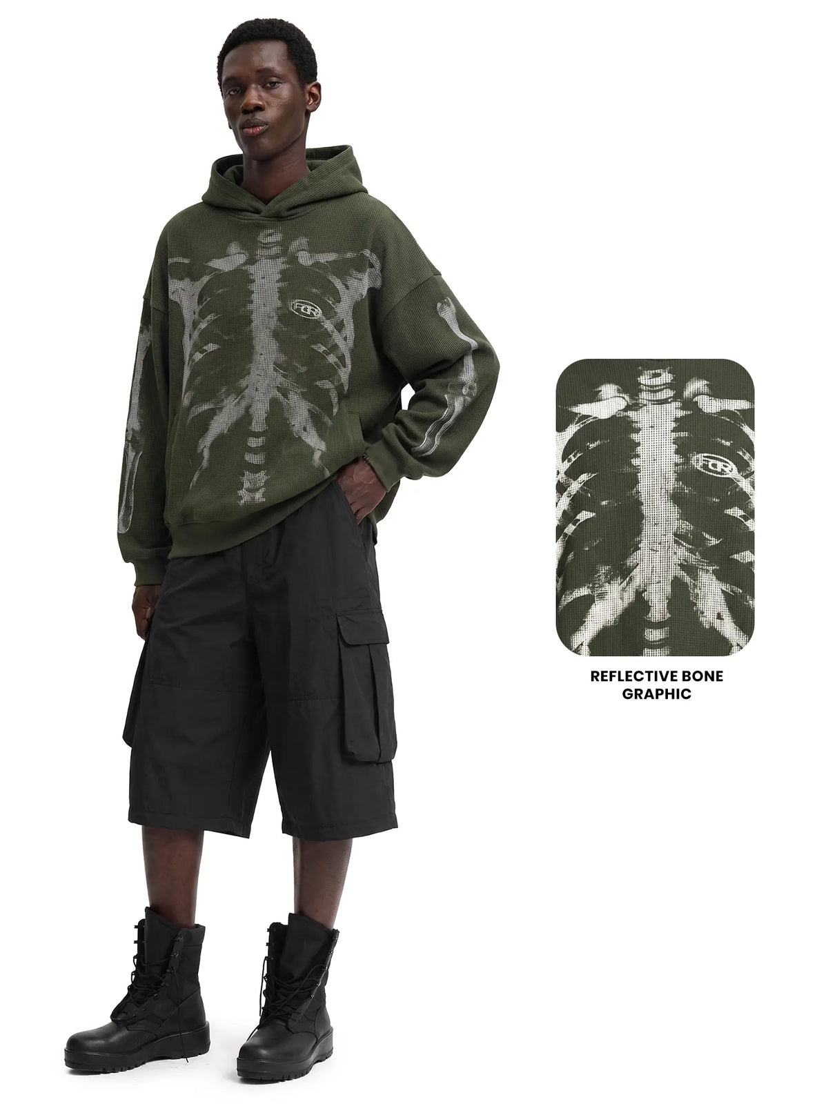 Skull Graphic Waffle Long-Sleeve Cotton T-Shirt